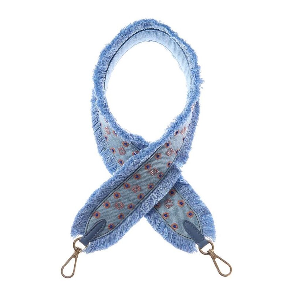 Fendi Strap You Leather-Trim Denim Shoulder Strap, Blue